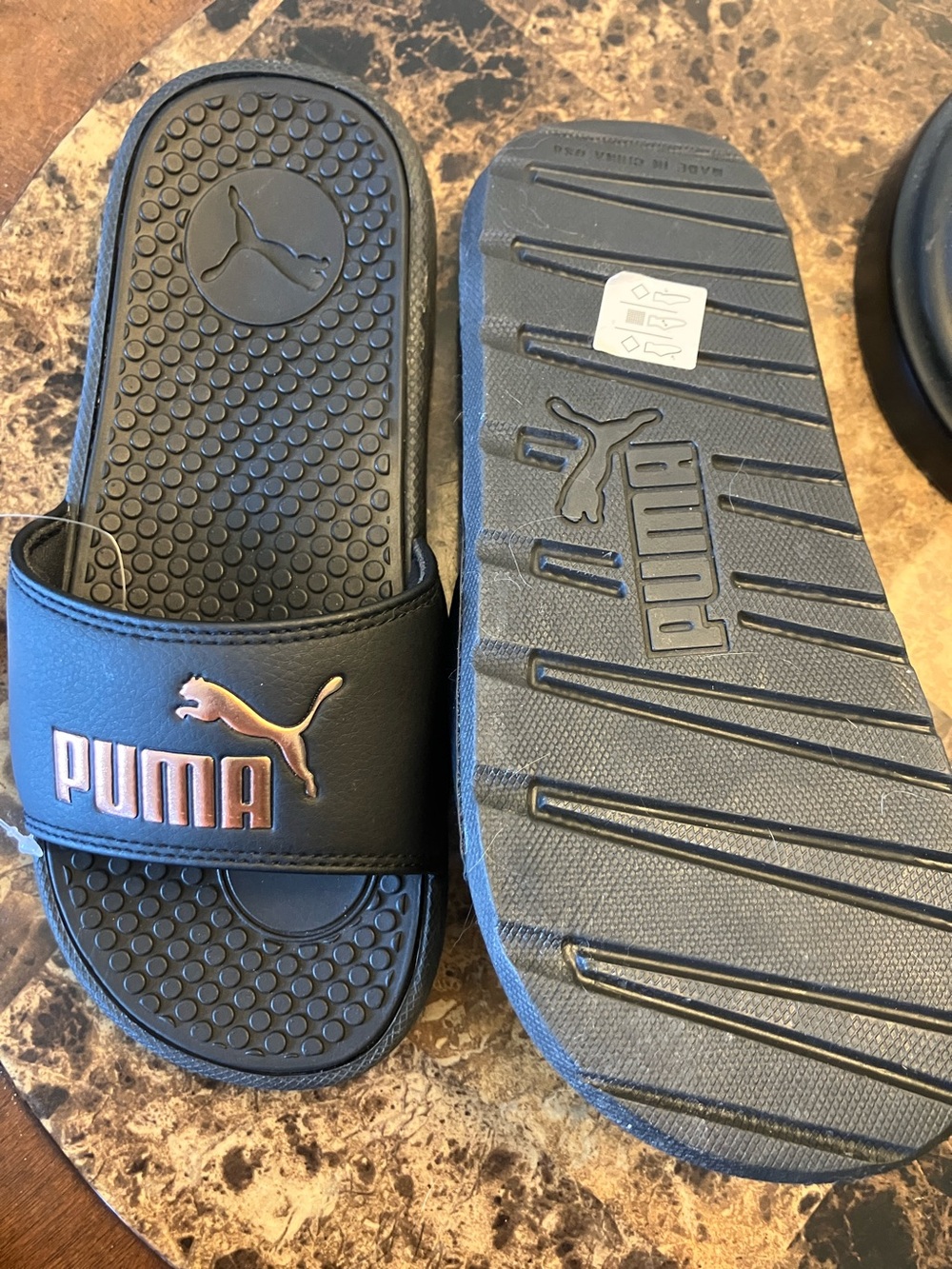 Puma Black Slides with Metallic Rose Accents - Picture 3 of 4